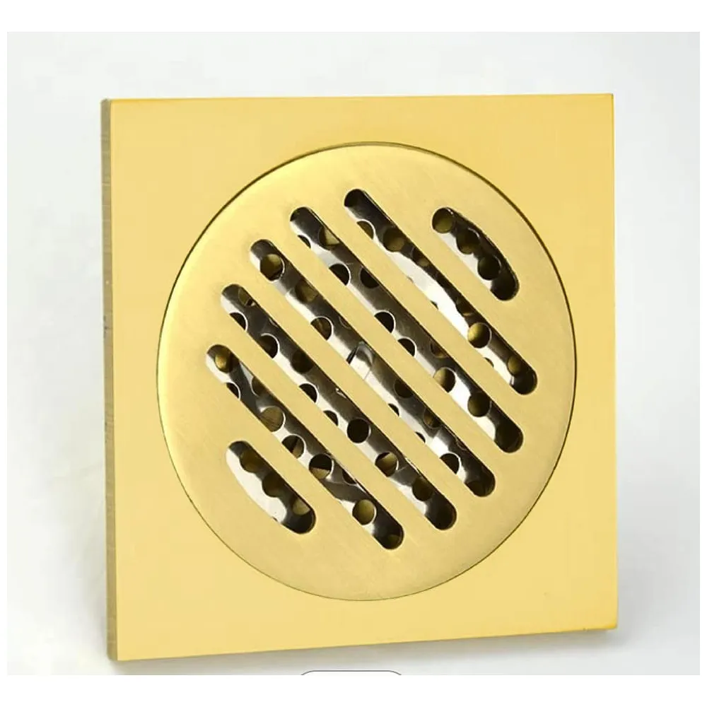 Golden Drain 4" x 4" Gold Floor Drain Shower Channel Water Drainer for Bathroom with Anti-Foul Cockroach Trap Premium