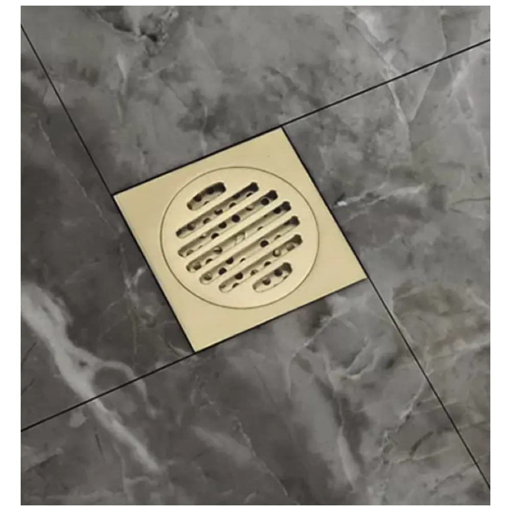 Golden Drain 4" x 4" Gold Floor Drain Shower Channel Water Drainer for Bathroom with Anti-Foul Cockroach Trap Premium