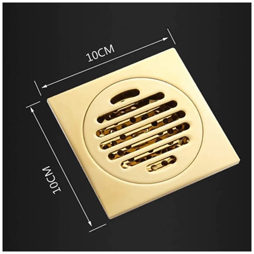 Golden Drain 4" x 4" Gold Floor Drain Shower Channel Water Drainer for Bathroom with Anti-Foul Cockroach Trap Premium
