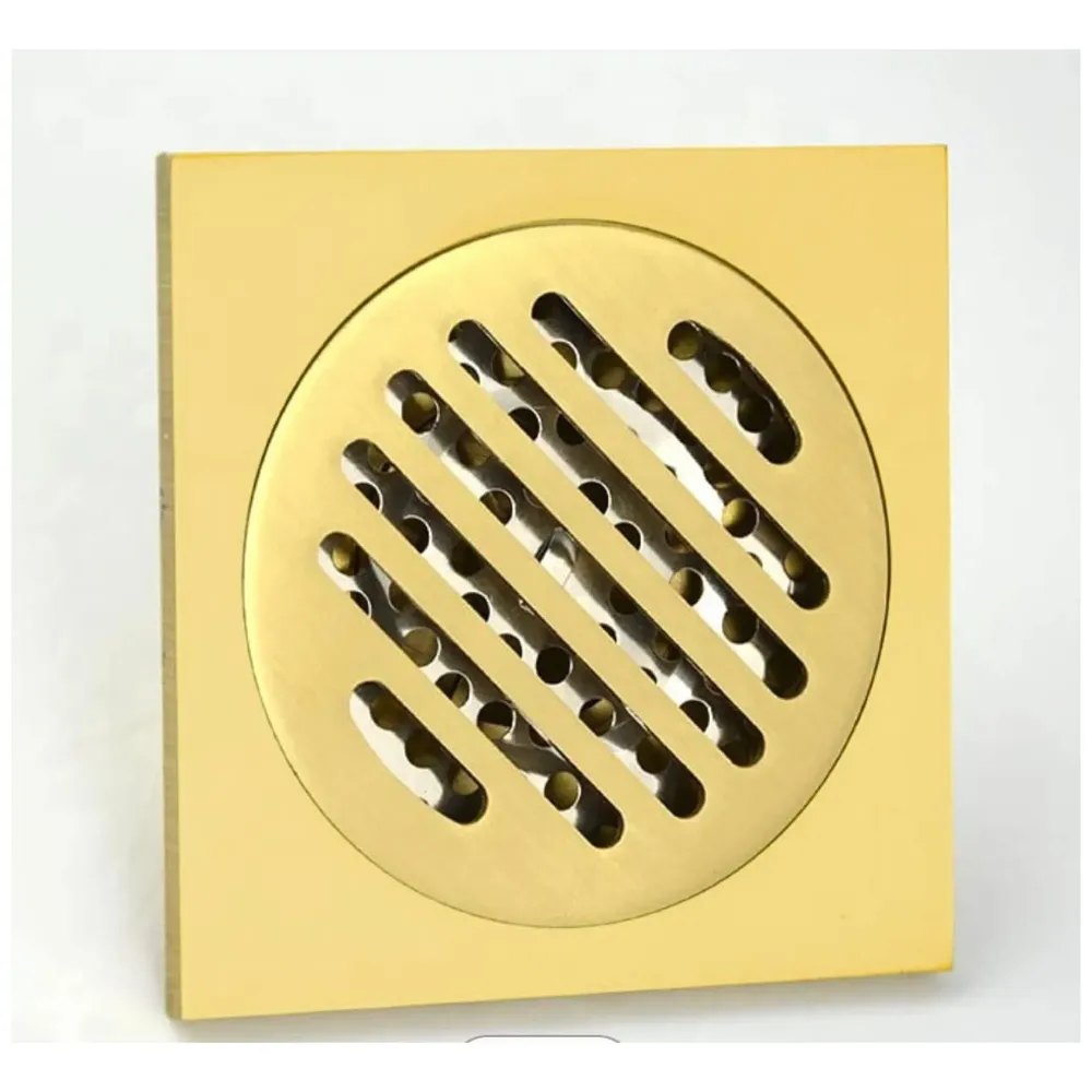 Golden Drain 4" x 4" Gold Floor Drain Shower Channel Water Drainer for Bathroom with Anti-Foul Cockroach Trap