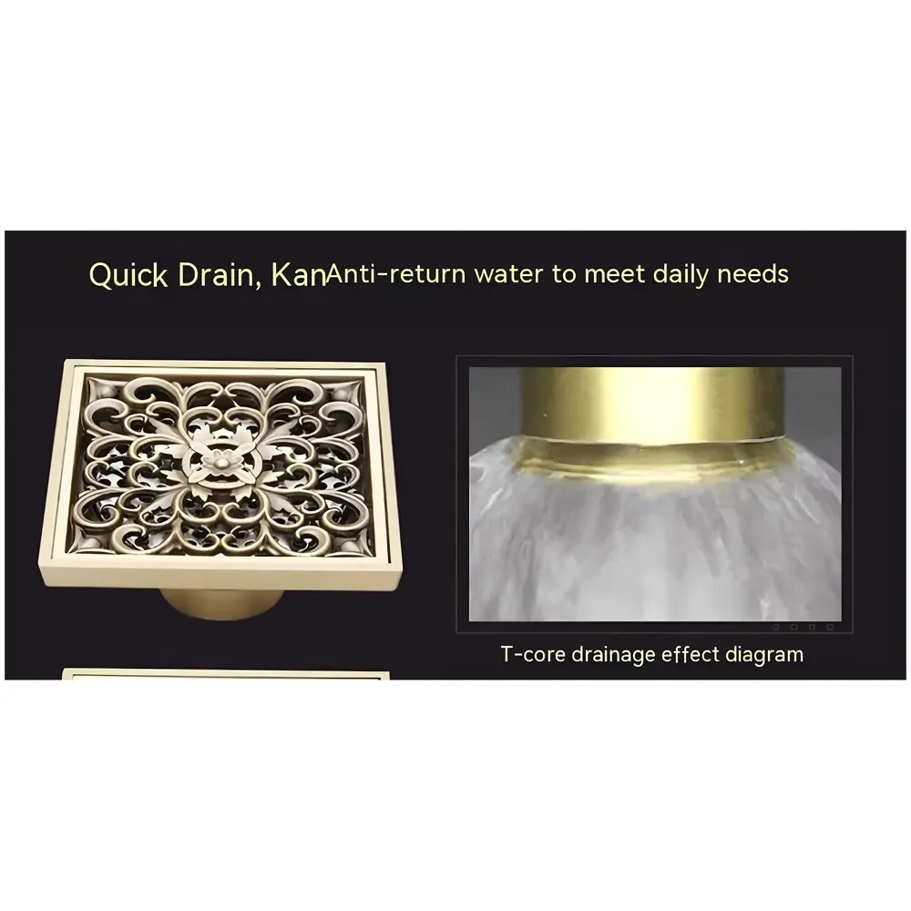 AQUAKART Antique Brown Designer Drain 4" x 4" Foot Design Antique Floor Drain Shower Channel Water Drainer for Bathroom with Anti-Foul Cockroach Trap - 2