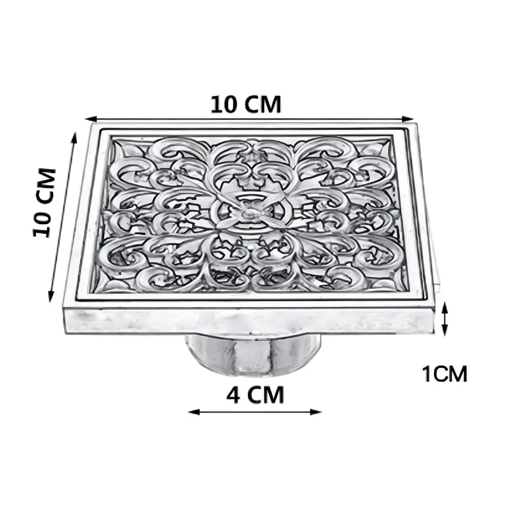 AQUAKART Antique Brown Designer Drain 4" x 4" Foot Design Antique Floor Drain Shower Channel Water Drainer for Bathroom with Anti-Foul Cockroach Trap - 5