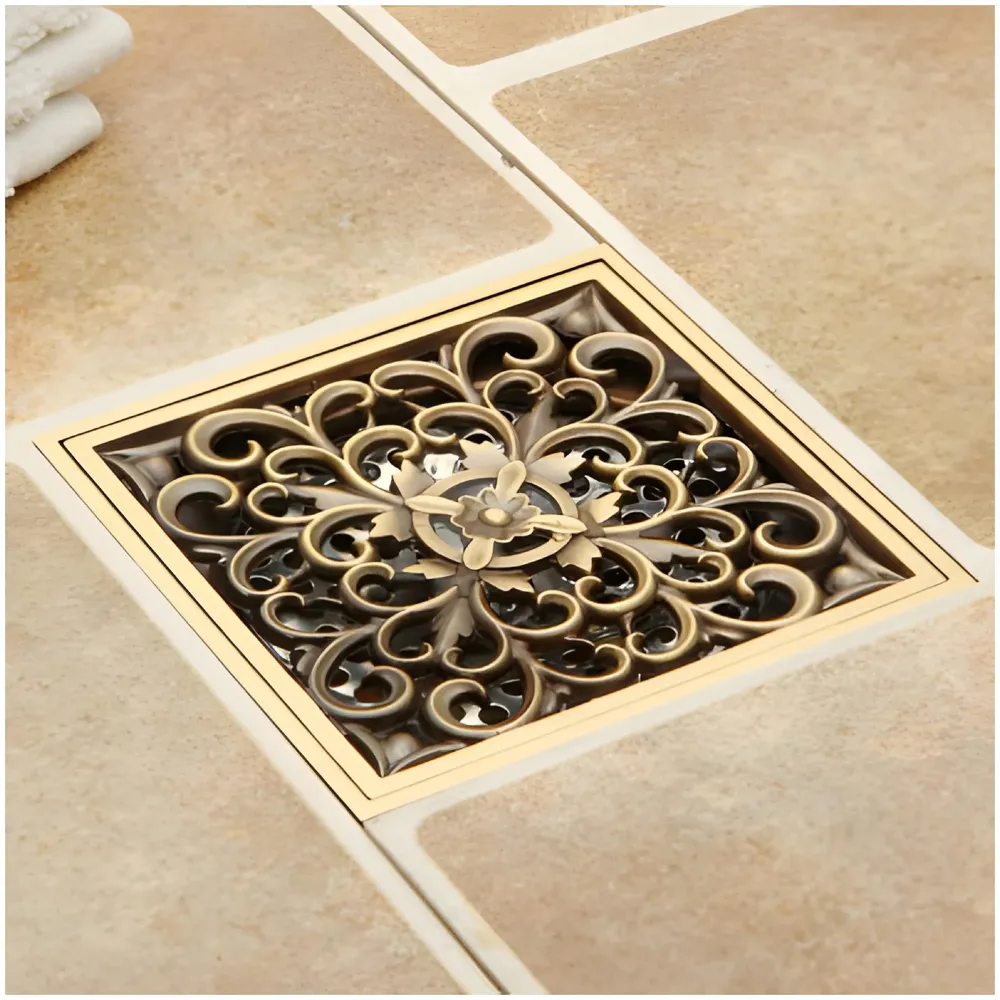 AQUAKART Antique Brown Designer Drain 4" x 4" Foot Design Antique Floor Drain Shower Channel Water Drainer for Bathroom with Anti-Foul Cockroach Trap - 6