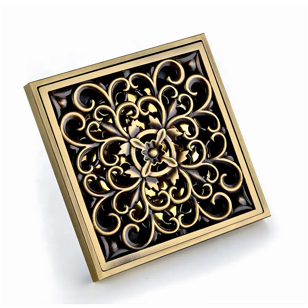AQUAKART Antique Brown Designer Drain 4" x 4" Foot Design Antique Floor Drain Shower Channel Water Drainer for Bathroom with Anti-Foul Cockroach Trap - 7