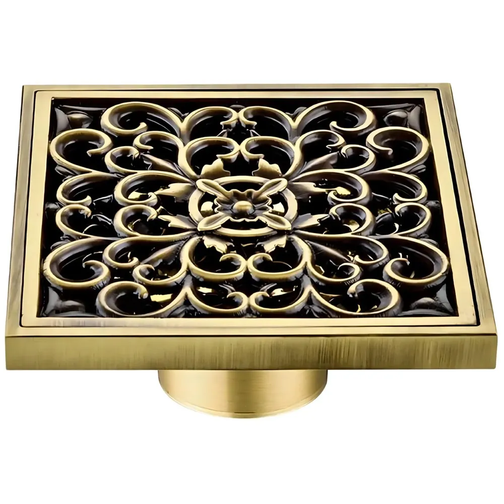 Antique Brown Designer Drain 4" x 4" Foot Design Antique Floor Drain Shower Channel Water Drainer for Bathroom with Anti-Foul Cockroach Trap