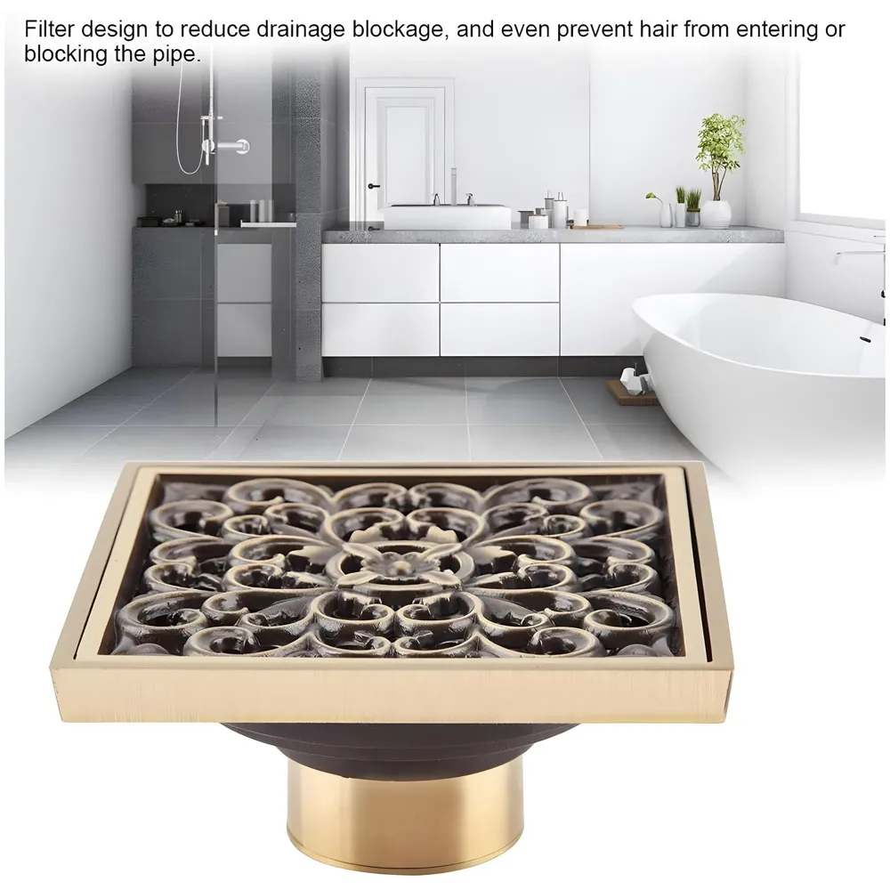 Antique Brown Designer Drain 4" x 4" Foot Design Antique Floor Drain Shower Channel Water Drainer for Bathroom with Anti-Foul Cockroach Trap