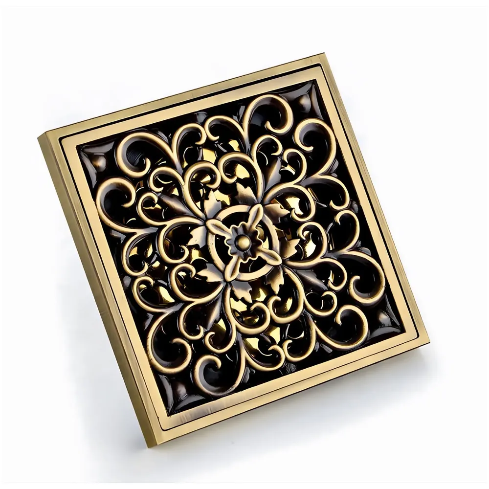 Antique Brown Designer Drain 4" x 4" Foot Design Antique Floor Drain Shower Channel Water Drainer for Bathroom with Anti-Foul Cockroach Trap