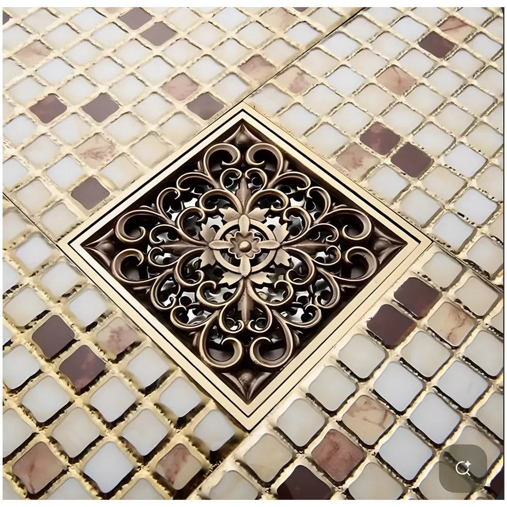 Antique Brown Designer Drain 4" x 4" Foot Design Antique Floor Drain Shower Channel Water Drainer for Bathroom with Anti-Foul Cockroach Trap