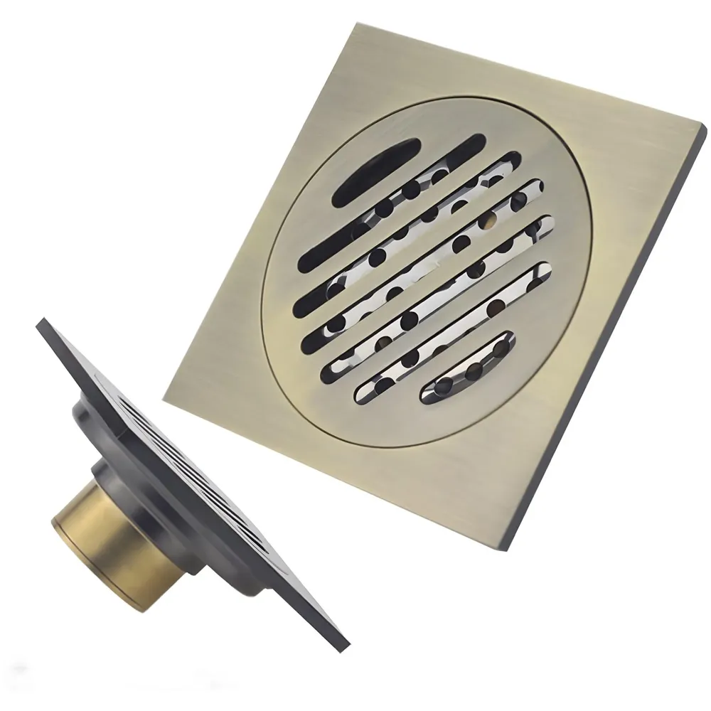 Antique Brown Floor Drain Jali 4 x 4 Inches Tile Insert Floor Drain, SS, Shower Drain Channel Tile Drain with Cockroach Trap Concealed Matt Brown