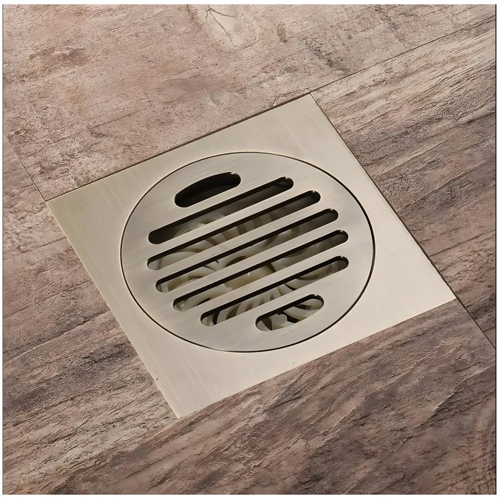 Antique Brown Floor Drain Jali 4 x 4 Inches Tile Insert Floor Drain, SS, Shower Drain Channel Tile Drain with Cockroach Trap Concealed Matt Brown
