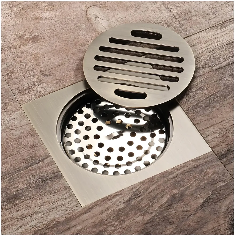 Antique Brown Floor Drain Jali 4 x 4 Inches Tile Insert Floor Drain, SS, Shower Drain Channel Tile Drain with Cockroach Trap Concealed Matt Brown