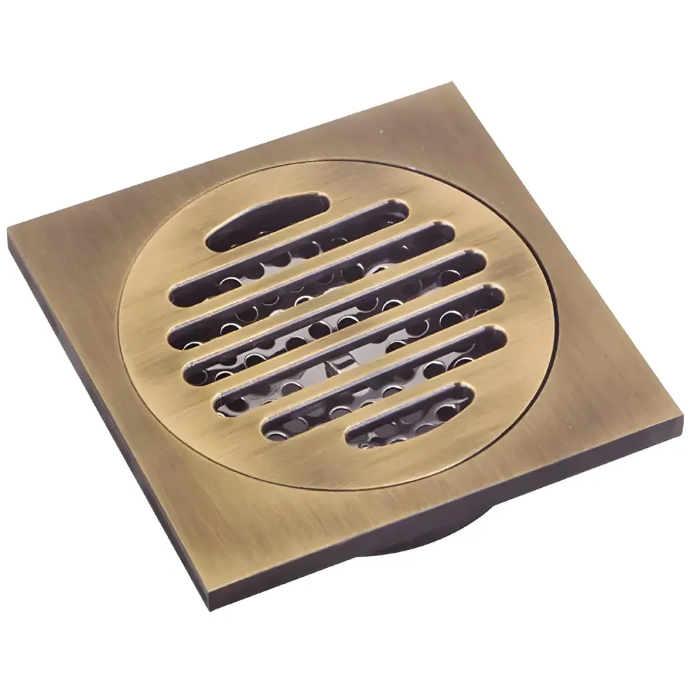 Antique Brown Floor Drain Jali 4 x 4 Inches Tile Insert Floor Drain, SS, Shower Drain Channel Tile Drain with Cockroach Trap Concealed Matt Brown