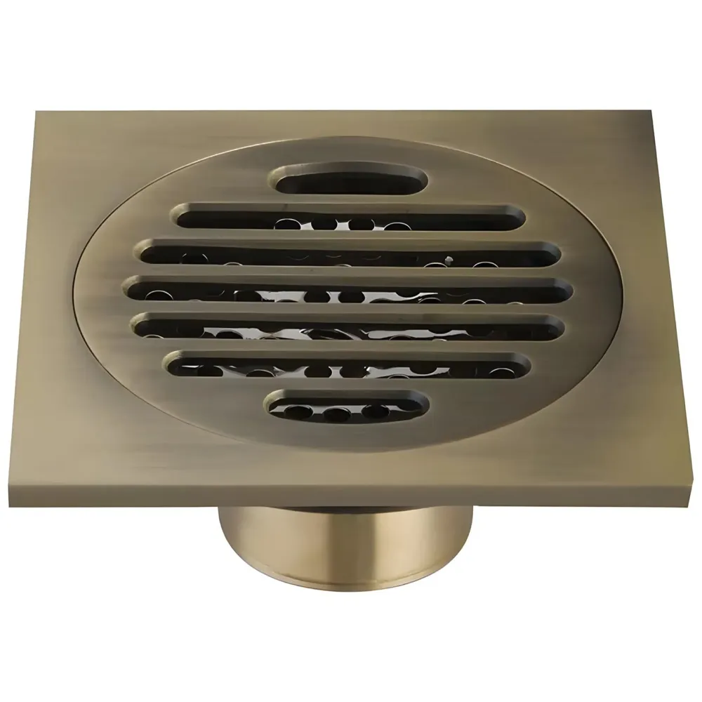 Antique Brown Floor Drain Jali 4 x 4 Inches Tile Insert Floor Drain, SS, Shower Drain Channel Tile Drain with Cockroach Trap Concealed Matt Brown