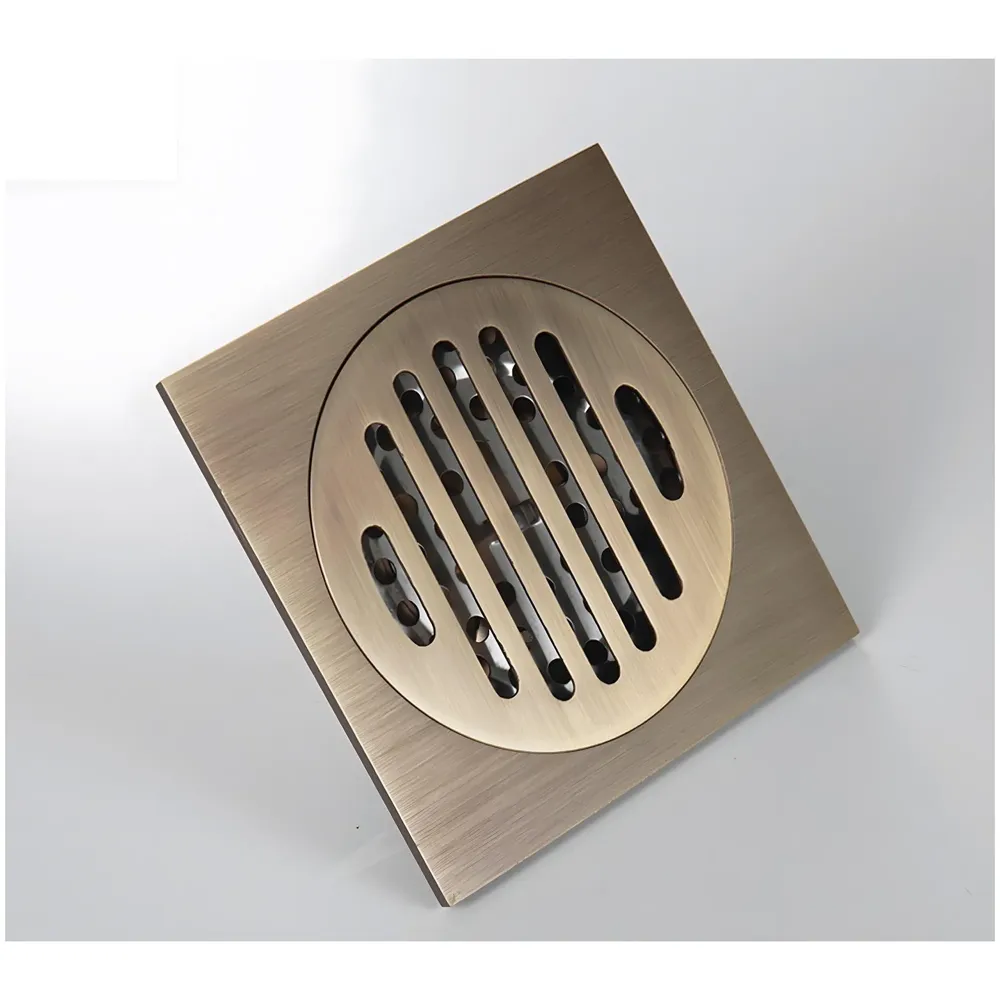 Antique Brown Floor Drain Jali 4 x 4 Inches Tile Insert Floor Drain, SS, Shower Drain Channel Tile Drain with Cockroach Trap Concealed Matt Brown