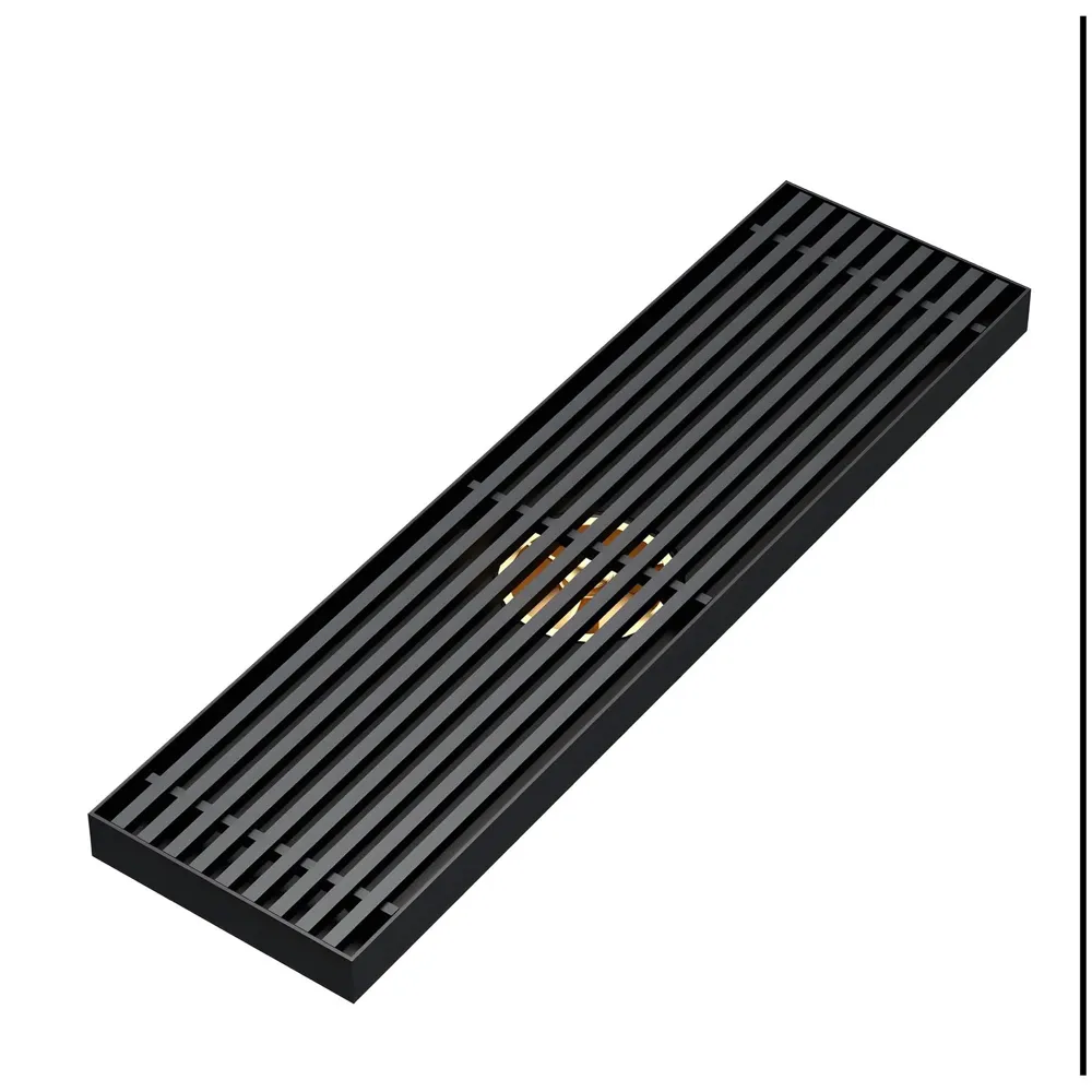 Black Floor Drain Jali 12 x 4 Inches Tile Insert Floor Drain, SS, Shower Drain Channel Tile Drain with Cockroach Trap Concealed Matt Black 30 cms