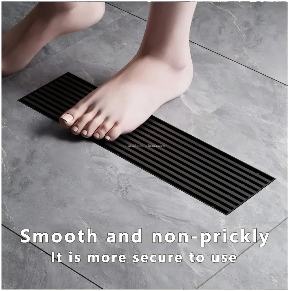 Black Floor Drain Jali 12 x 4 Inches Tile Insert Floor Drain, SS, Shower Drain Channel Tile Drain with Cockroach Trap Concealed Matt Black 30 cms
