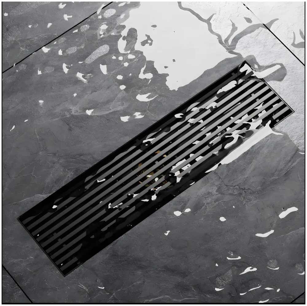 Black Floor Drain Jali 12 x 4 Inches Tile Insert Floor Drain, SS, Shower Drain Channel Tile Drain with Cockroach Trap Concealed Matt Black 30 cms