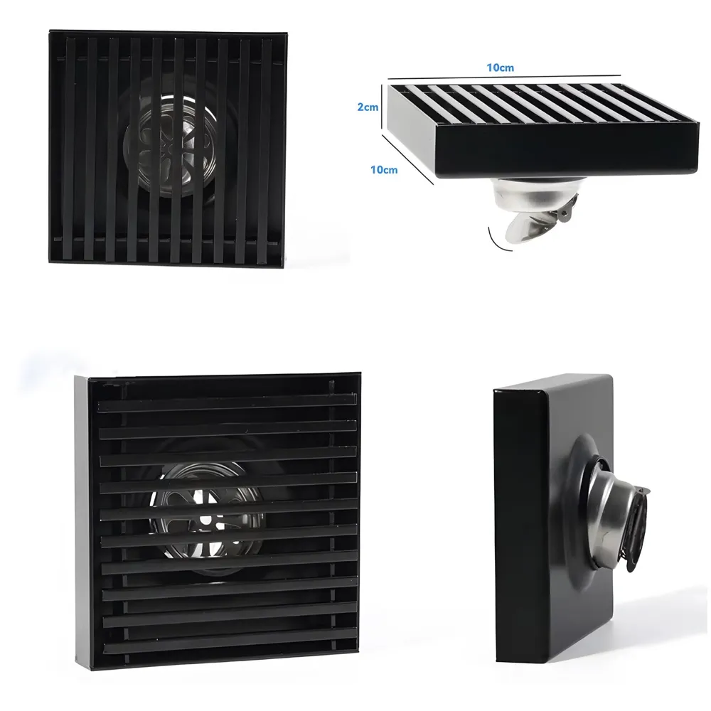 Black Floor Drain Jali 4 x 4 Inches Tile Insert Floor Drain, SS, Shower Drain Channel Tile Drain with Cockroach Trap Concealed Matt Black - 3