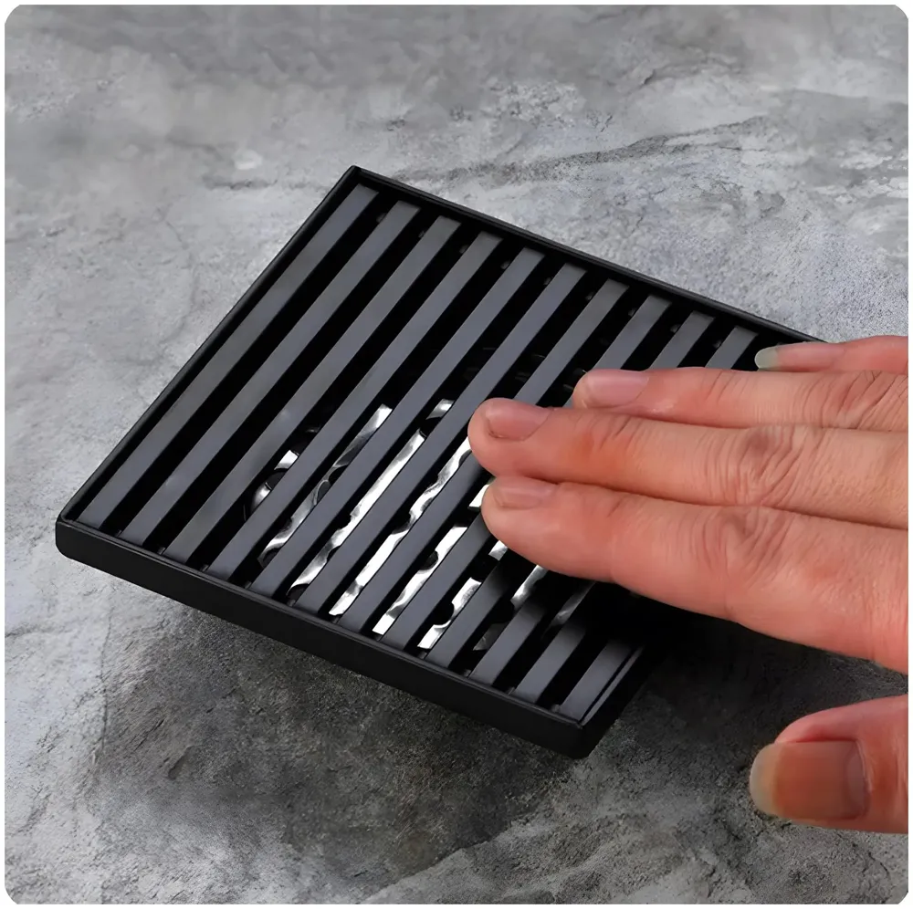 Black Floor Drain Jali 4 x 4 Inches Tile Insert Floor Drain, SS, Shower Drain Channel Tile Drain with Cockroach Trap Concealed Matt Black - 6