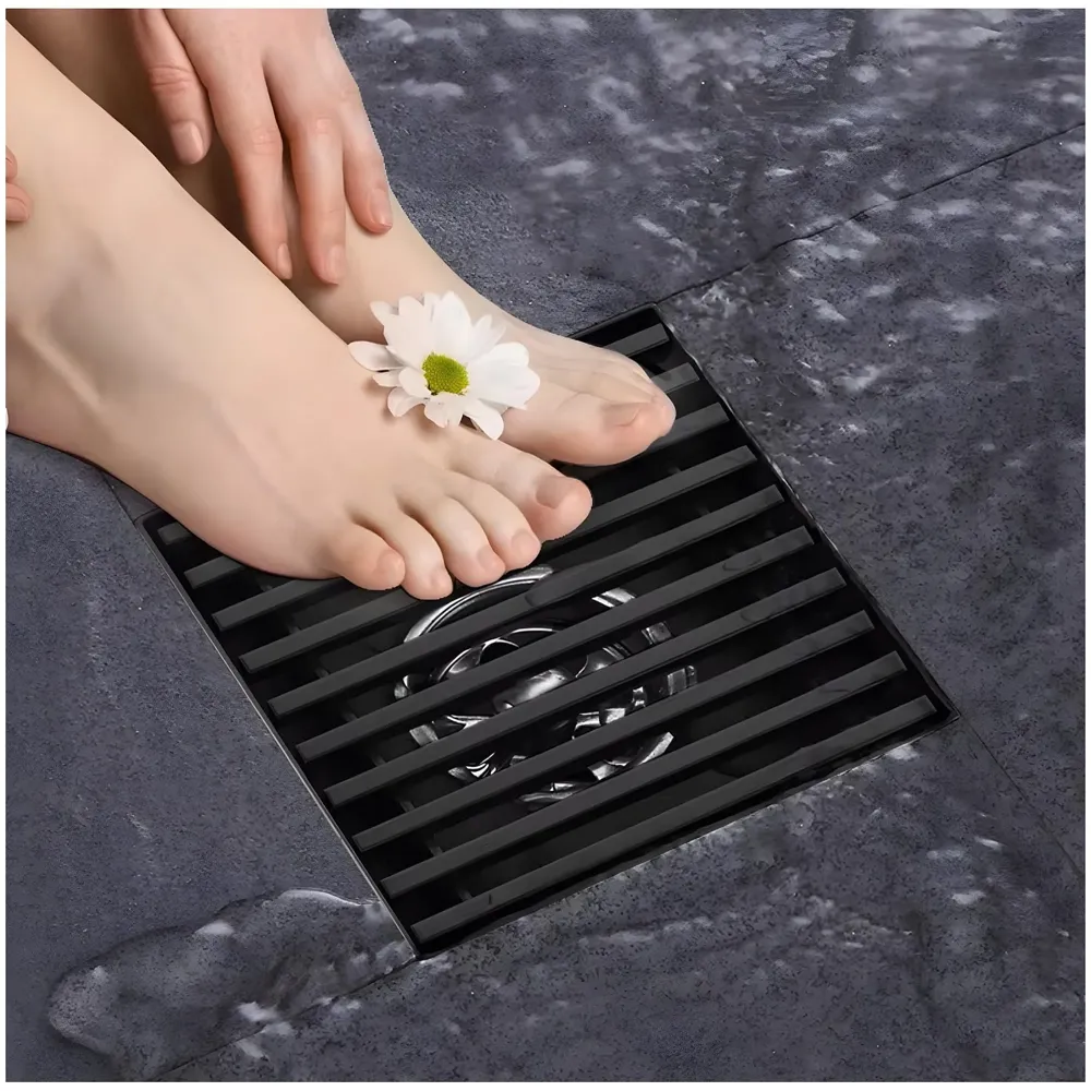 Black Floor Drain Jali 4 x 4 Inches Tile Insert Floor Drain, SS, Shower Drain Channel Tile Drain with Cockroach Trap Concealed Matt Black - 7