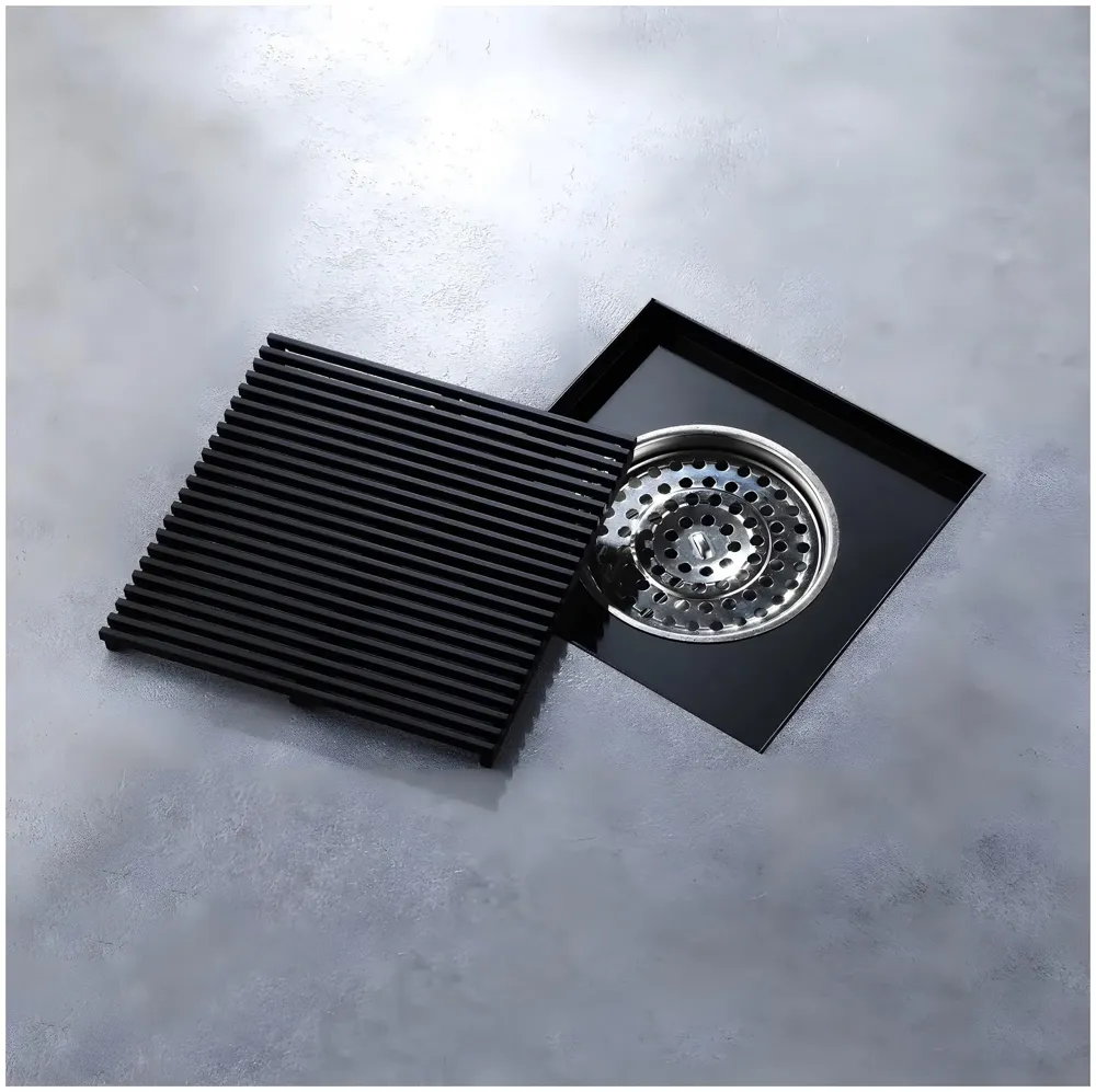 Black Floor Drain Jali 4 x 4 Inches Tile Insert Floor Drain, SS, Shower Drain Channel Tile Drain with Cockroach Trap Concealed Matt Black - 9