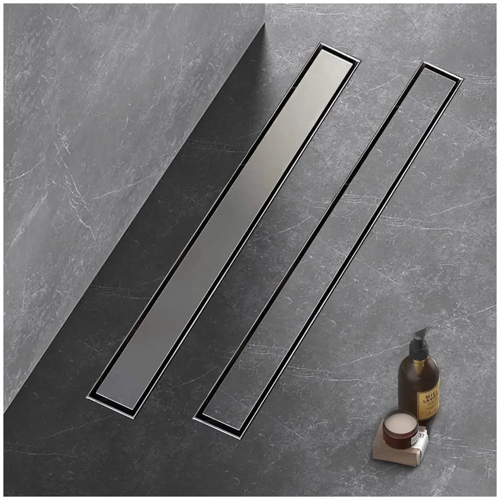 Silver Drain 24 x 4 Inches Tile Insert Floor Drain, 304 Stainless Steel Shower Drain Channel Waste Water Floor Drain for Concealed Tile Drain Channel Cockroach Trap 60 Cm (Center Hole)