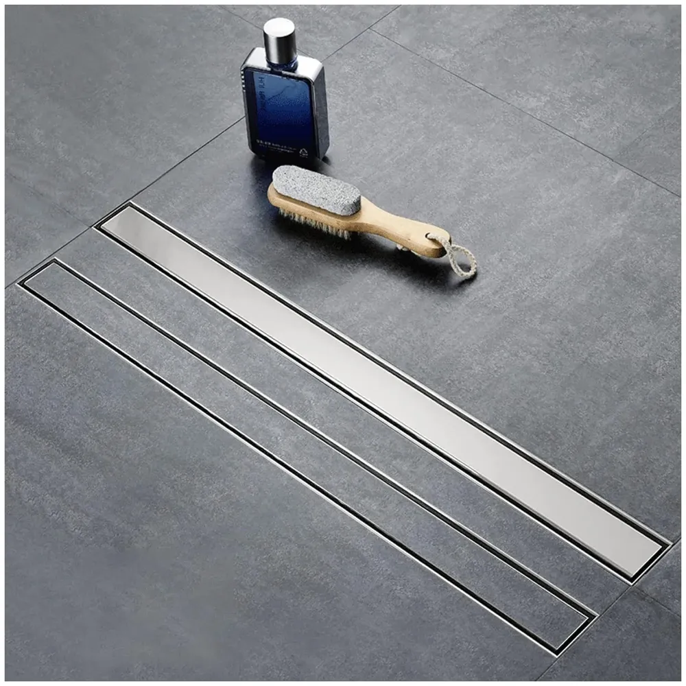 Silver Drain 24 x 4 Inches Tile Insert Floor Drain, 304 Stainless Steel Shower Drain Channel Waste Water Floor Drain for Concealed Tile Drain Channel Cockroach Trap 60 Cm (Side Hole)