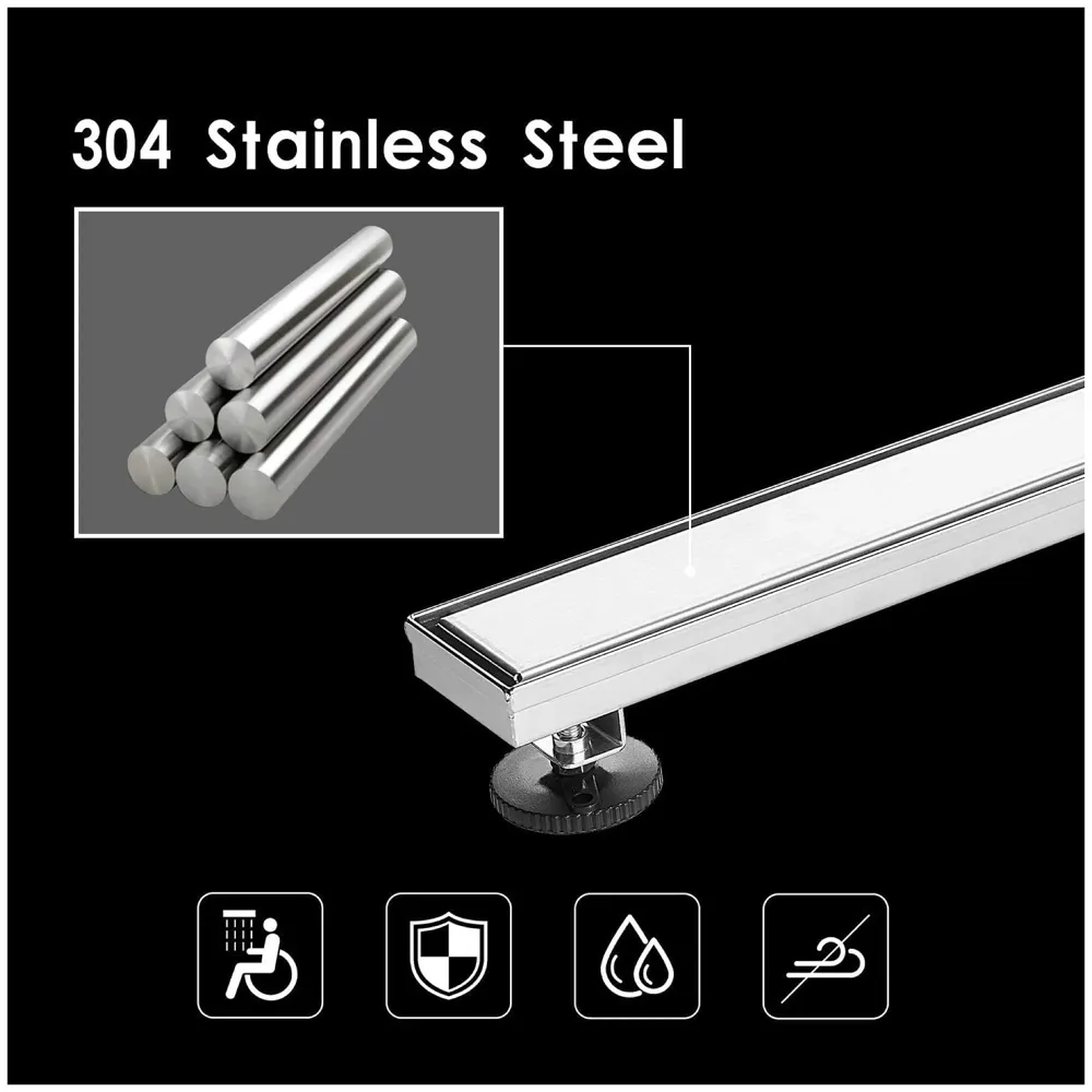Silver Drain 24 x 4 Inches Tile Insert Floor Drain, 304 Stainless Steel Shower Drain Channel Waste Water Floor Drain for Concealed Tile Drain Channel Cockroach Trap 60 Cm (Side Hole) - 7