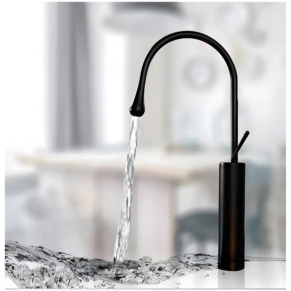 Black Drop Mixer Hot and Cold Basin Tap Faucet Sink Mixer Black Colour Tall Body for Basin Tap Faucet Bathroom Kitchen - 43 Cm Height Premium