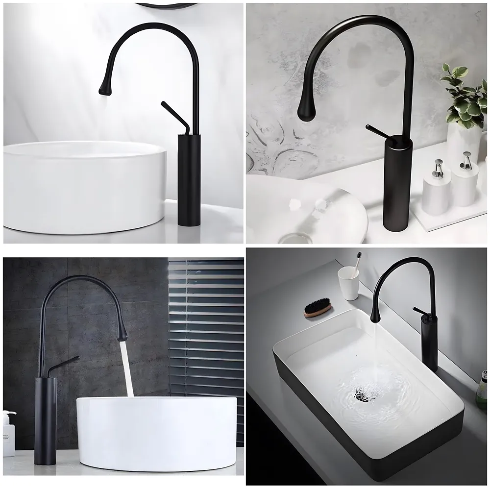 Black Drop Mixer Hot and Cold Basin Tap Faucet Sink Mixer Black Colour Tall Body for Basin Tap Faucet Bathroom Kitchen - 43 Cm Height Premium