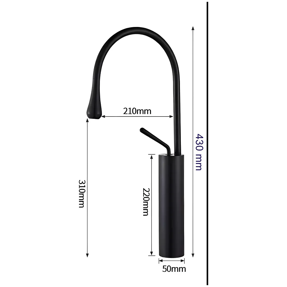 Black Drop Mixer Hot and Cold Basin Tap Faucet Sink Mixer Black Colour Tall Body for Basin Tap Faucet Bathroom Kitchen - 43 Cm Height Premium