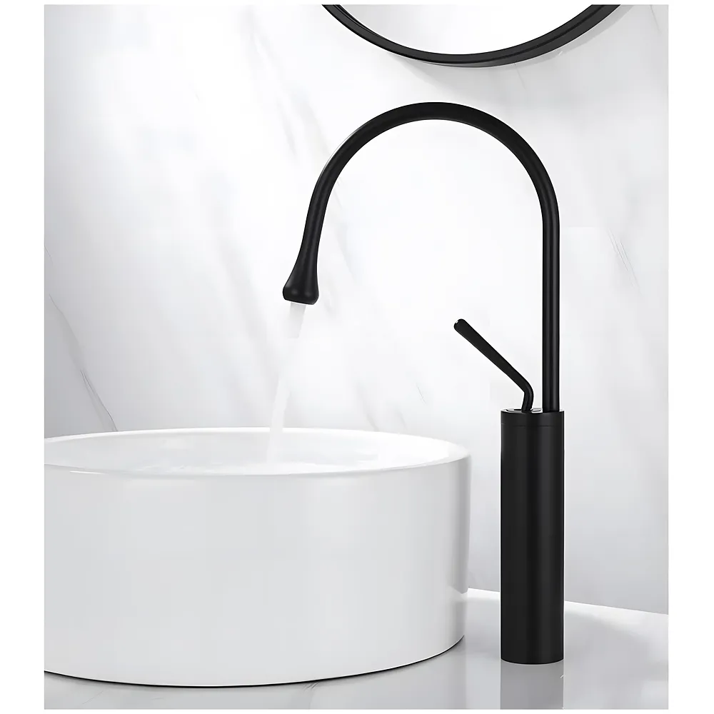 Black Drop Mixer Hot and Cold Basin Tap Faucet Sink Mixer Black Colour Tall Body for Basin Tap Faucet Bathroom Kitchen - 43 Cm Height Premium