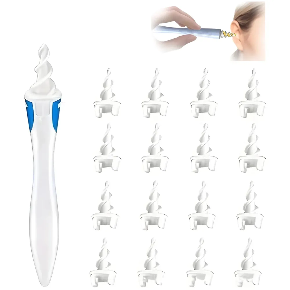Ear Wax Removal Kit Tool, 16 Q-Grips Q tips Ear Wax Remover Reusable and Washable Replacement Soft Silicone Tips for Deep Cleaner Earwax, Ear Wax Removal Set