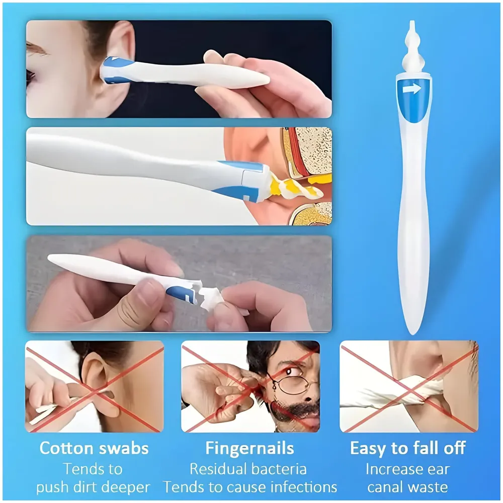 Ear Wax Removal Kit Tool, 16 Q-Grips Q tips Ear Wax Remover Reusable and Washable Replacement Soft Silicone Tips for Deep Cleaner Earwax, Ear Wax Removal Set - 3