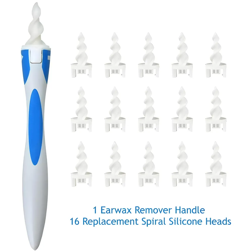 Ear Wax Removal Kit Tool, 16 Q-Grips Q tips Ear Wax Remover Reusable and Washable Replacement Soft Silicone Tips for Deep Cleaner Earwax, Ear Wax Removal Set - 8