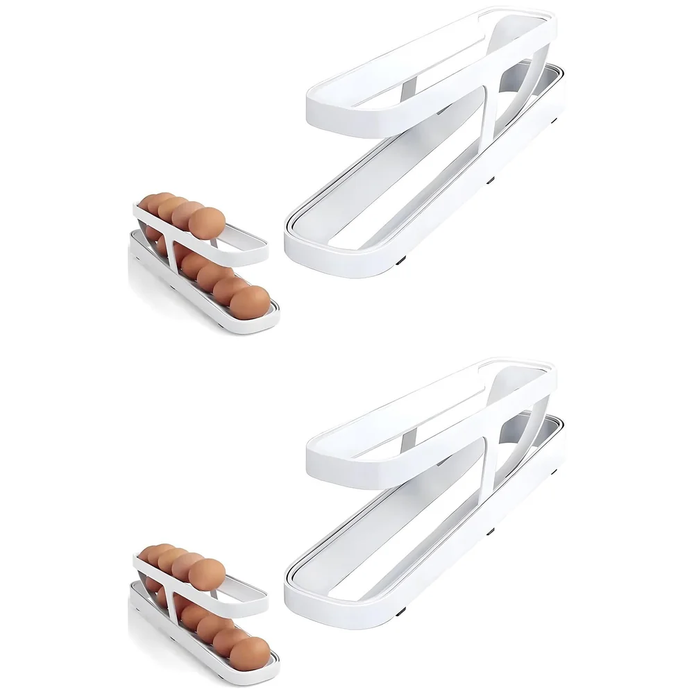 Pack of 2 Rolling Egg Dispenser Organizer for Refrigerator White