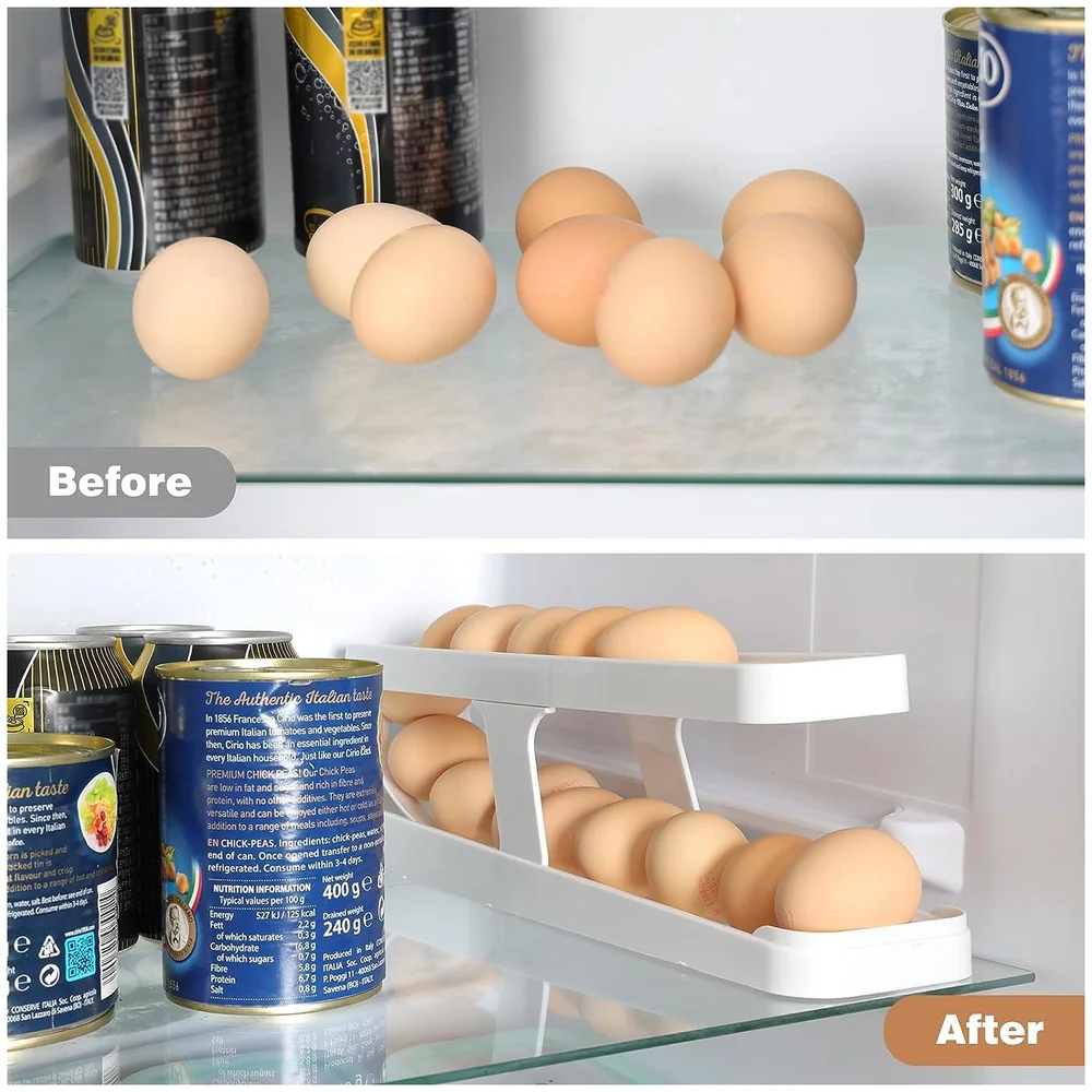 Pack of 2 Rolling Egg Dispenser Organizer for Refrigerator White