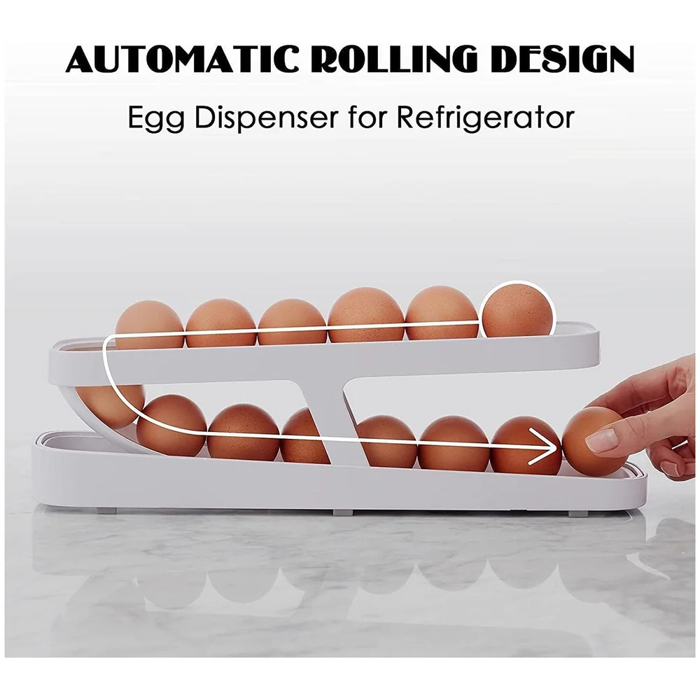 Pack of 2 Rolling Egg Dispenser Organizer for Refrigerator White