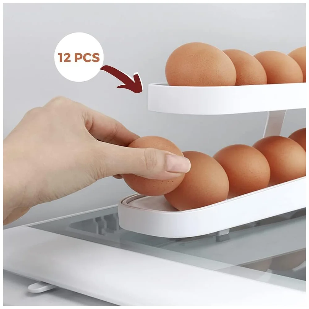 Pack of 2 Rolling Egg Dispenser Organizer for Refrigerator White