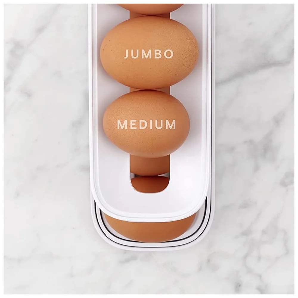 Pack of 2 Rolling Egg Dispenser Organizer for Refrigerator White