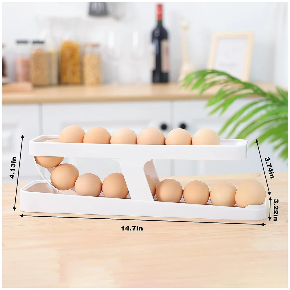 Pack of 2 Rolling Egg Dispenser Organizer for Refrigerator White