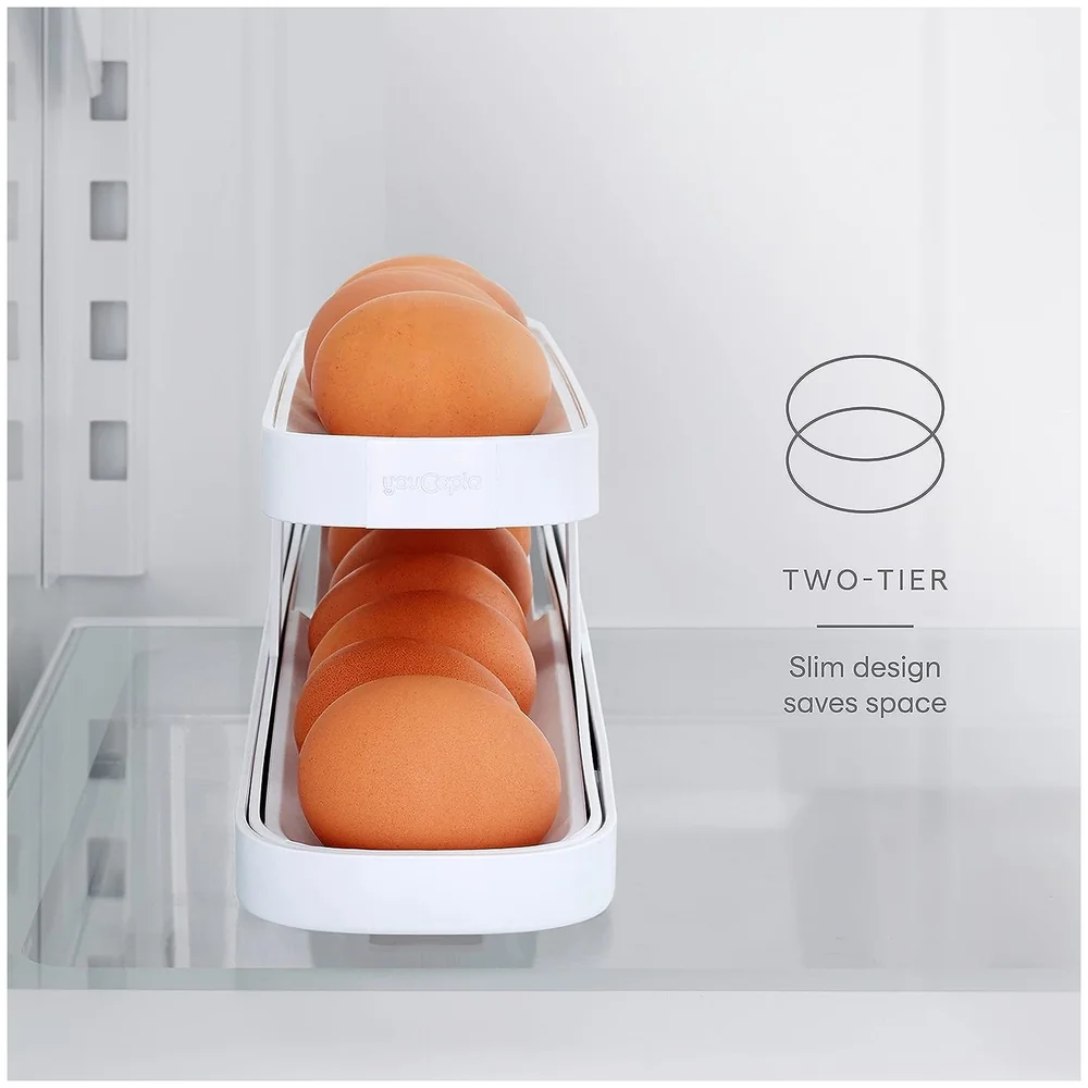Pack of 2 Rolling Egg Dispenser Organizer for Refrigerator White