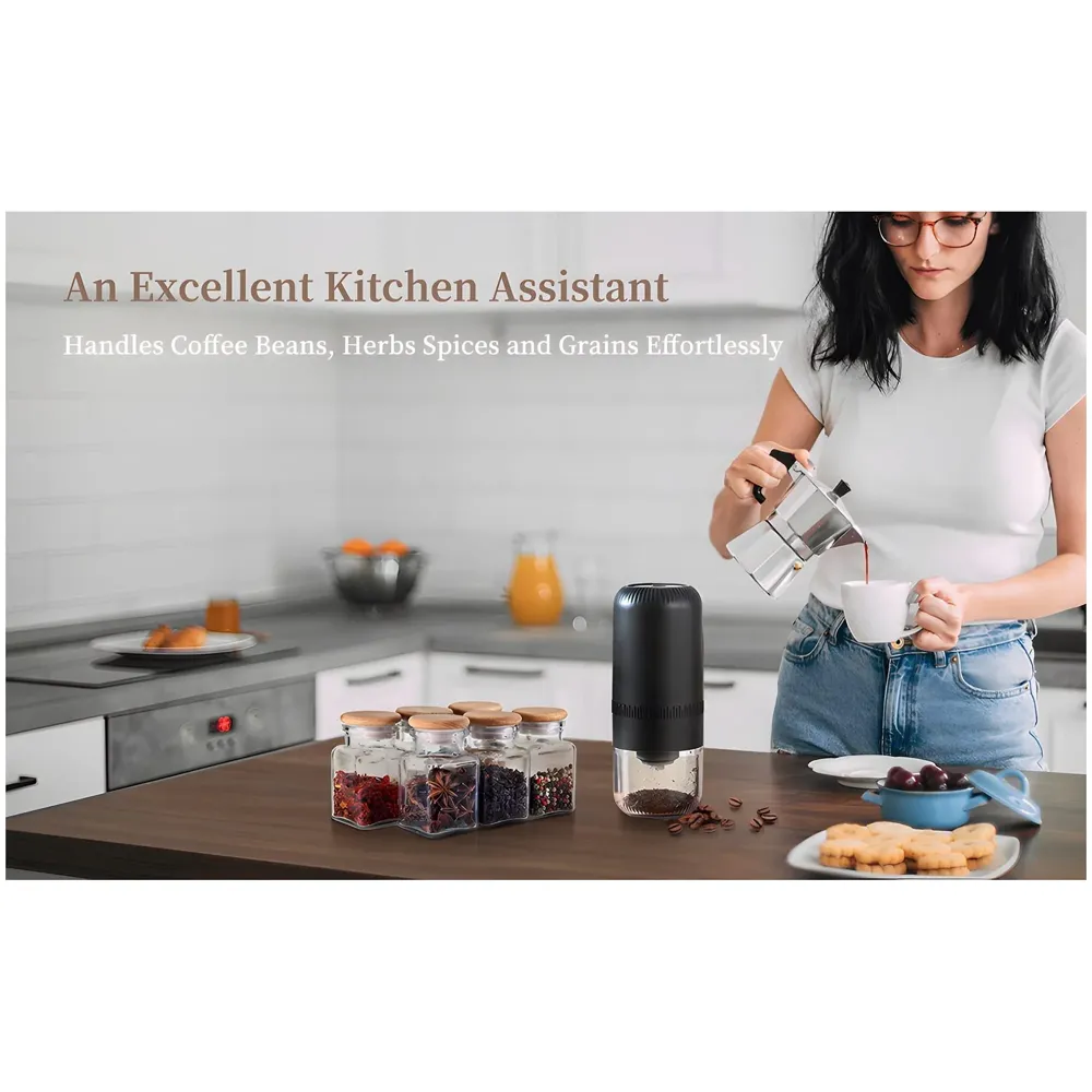 Auto Coffee Grinder Electric, Adjustable Coarseness, Portable & Multi-Purpose Coffee Grinder for Home, Office, Travel, Compact, USB-C, Black - 2