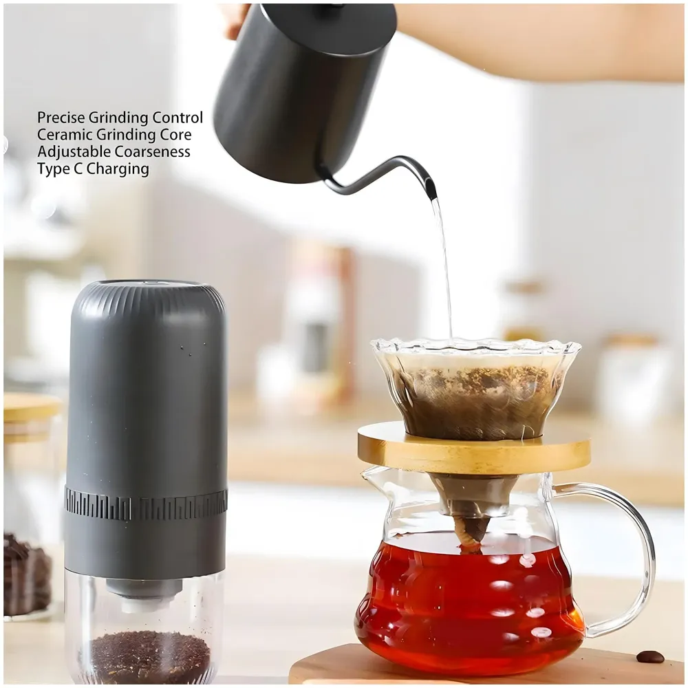 Auto Coffee Grinder Electric, Adjustable Coarseness, Portable & Multi-Purpose Coffee Grinder for Home, Office, Travel, Compact, USB-C, Black - 6