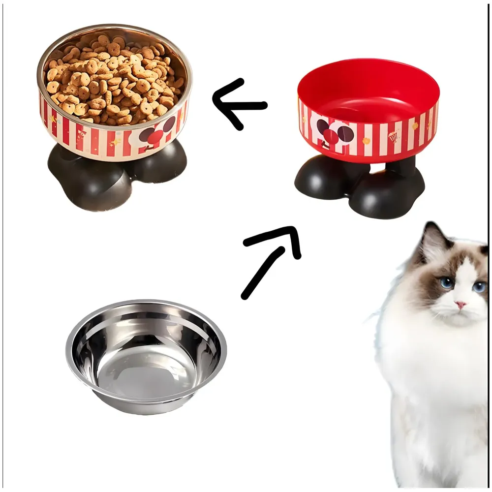 Elevated Pet Bowl with Cute Feet, Stainless Steel, 14 cm Diameter, 10.5 cm Height, Removable Bowl Washable for Big and Small Pets Dogs