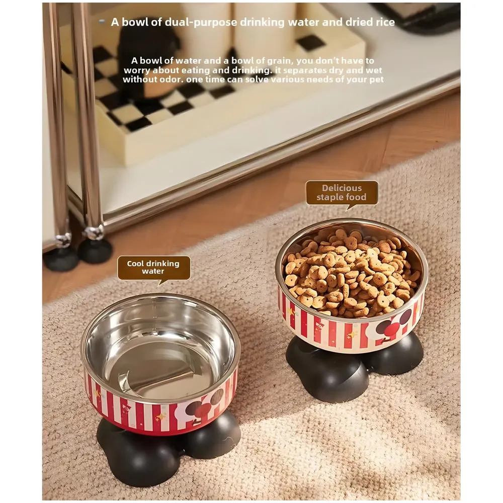 Elevated Pet Bowl with Cute Feet, Stainless Steel, 14 cm Diameter, 10.5 cm Height, Removable Bowl Washable for Big and Small Pets Dogs