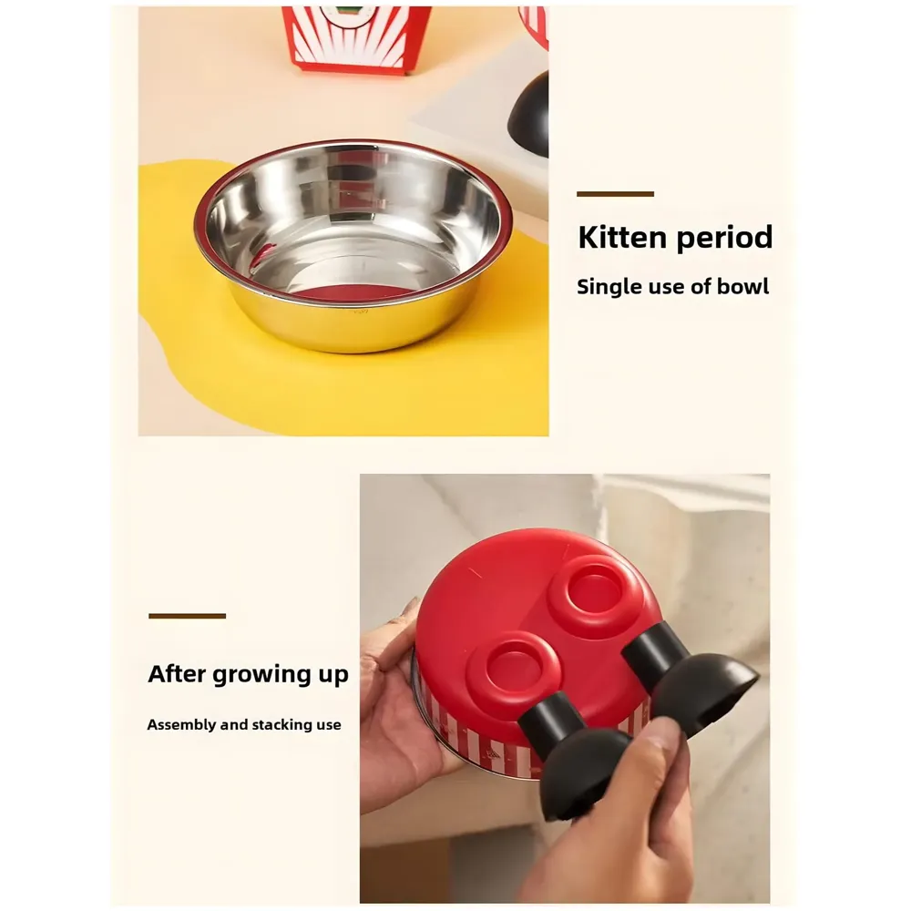 Elevated Pet Bowl with Cute Feet, Stainless Steel, 14 cm Diameter, 10.5 cm Height, Removable Bowl Washable for Big and Small Pets Dogs