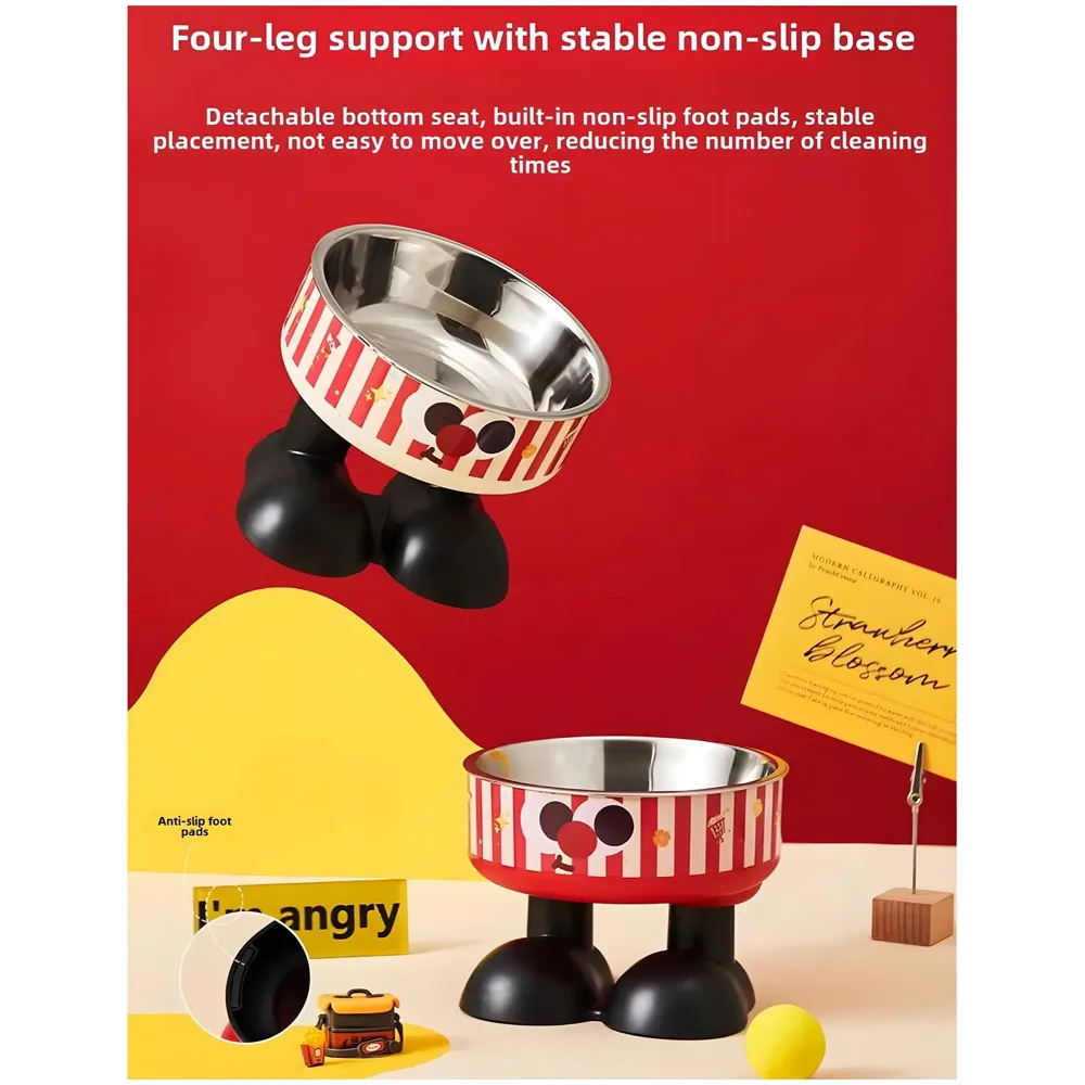 Elevated Pet Bowl with Cute Feet, Stainless Steel, 14 cm Diameter, 10.5 cm Height, Removable Bowl Washable for Big and Small Pets Dogs