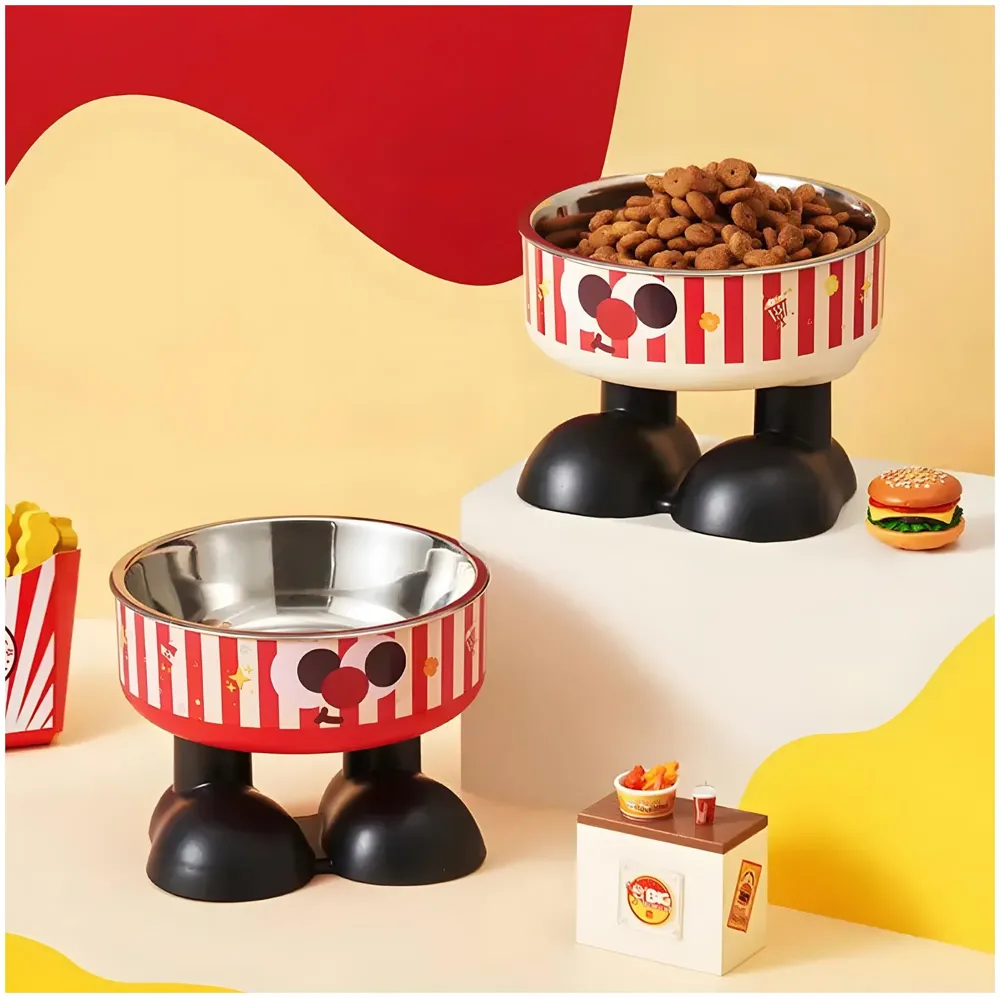 Elevated Pet Bowl with Cute Feet, Stainless Steel, 14 cm Diameter, 10.5 cm Height, Removable Bowl Washable for Big and Small Pets Dogs