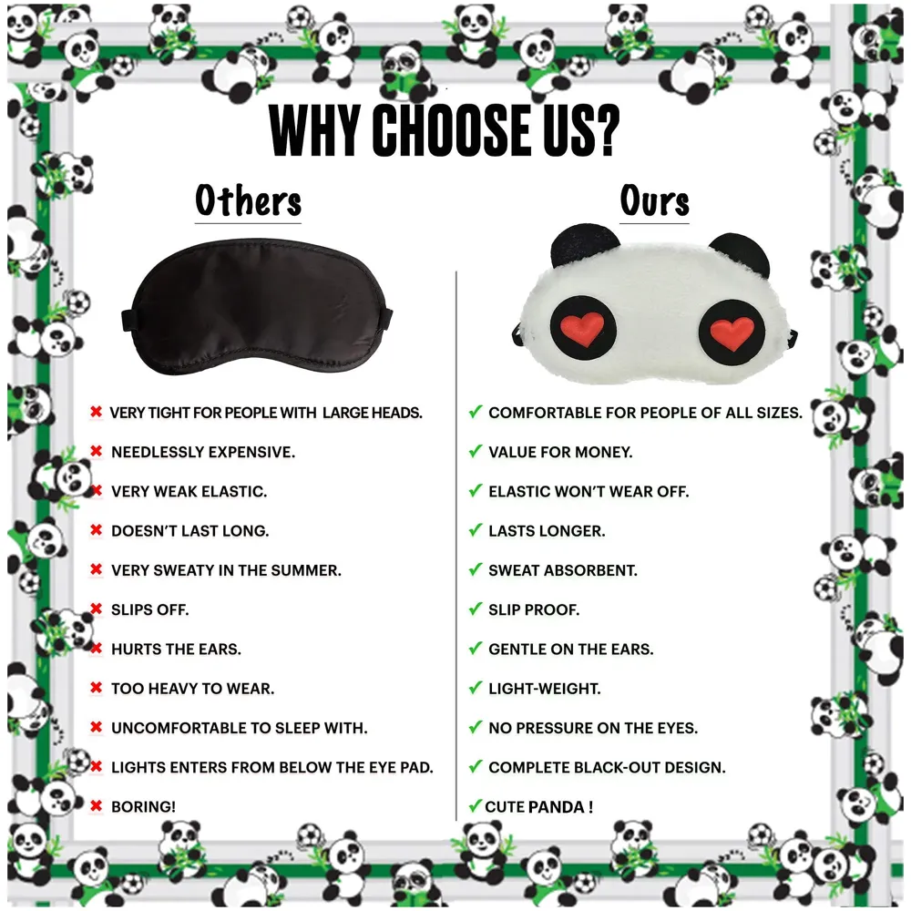 Fabric Heart Panda Sleep Mask (White) - 3